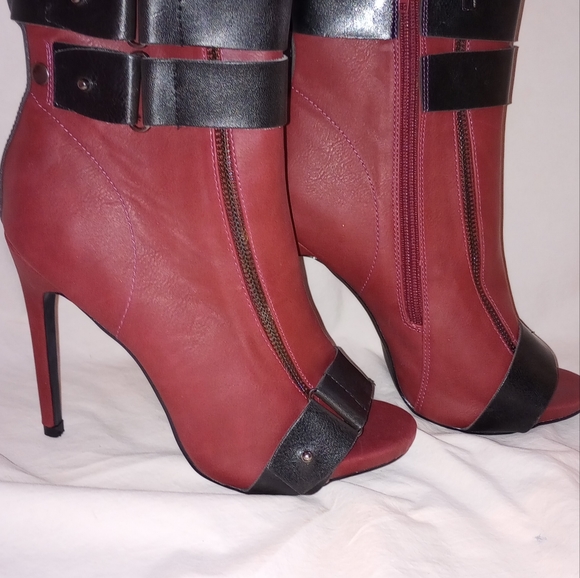 Peep Toe Double Belt Buckle Ankle Boots Gladiator Woman Side Zipper size 7.5 - Picture 10 of 10